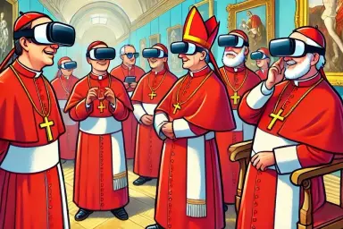 Cardinals test out virtual reality headsets at new AI-inspired jubilee art exhibit